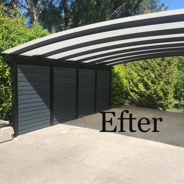 Moderne carport med buet tag og sidevægge